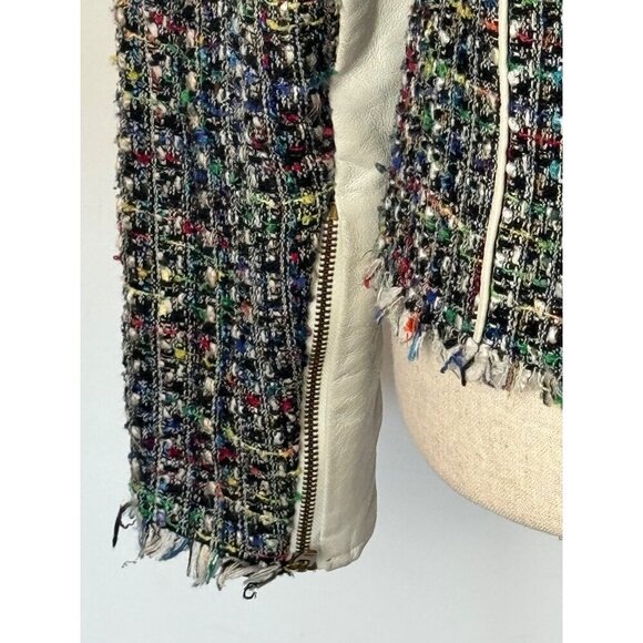 Ramy Brook Jacket Women Small Black Tweed Leather Sleeve And Trim Full Zip Retro - Picture 13 of 16